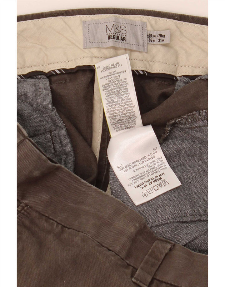 Marks & Spencer Ανδρικό παντελόνι Chino Regular W36 L31 Χακί βαμβακερό