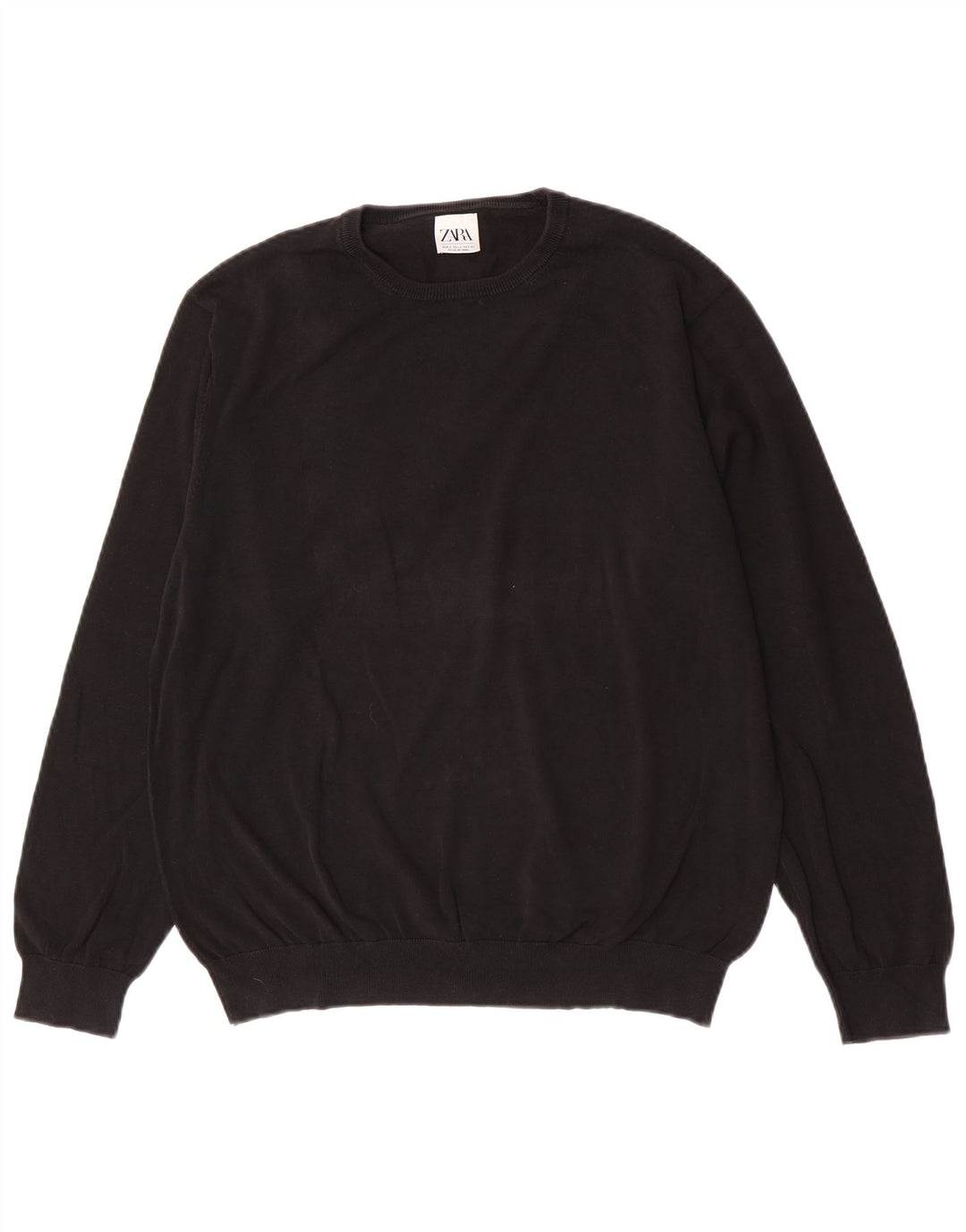 Ανδρικό πουλόβερ Zara Crew Neck Jumper Μεγάλο μαύρο βαμβακερό