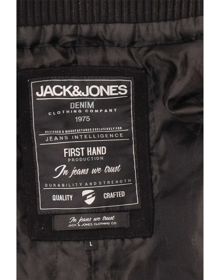Jack & Jones Ανδρικό παλτό μπιζελιού UK 40 μεγάλο μαύρο μαλλί