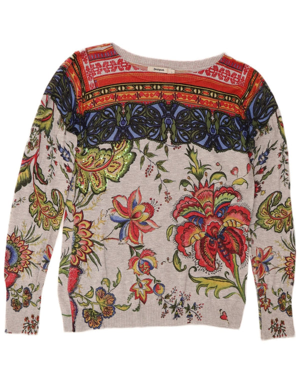 Desigual Γυναικείο γραφικό πουλόβερ με λαιμόκαυστο UK 14 Large Grey Floral