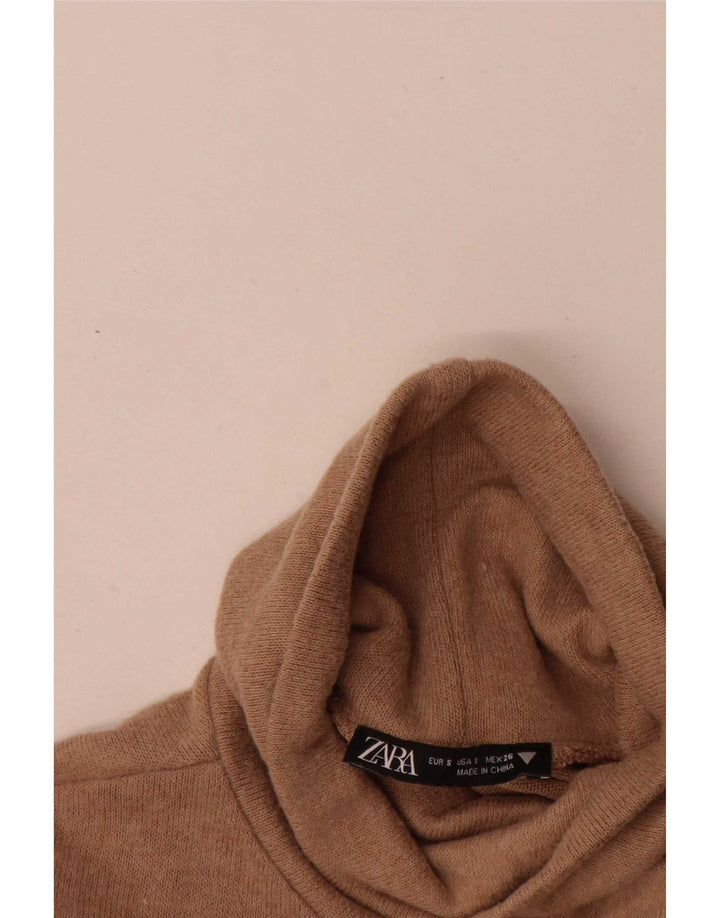 Zara Γυναικείο φόρεμα με ρολό λαιμόκοψη UK 8 Small Brown Polyester