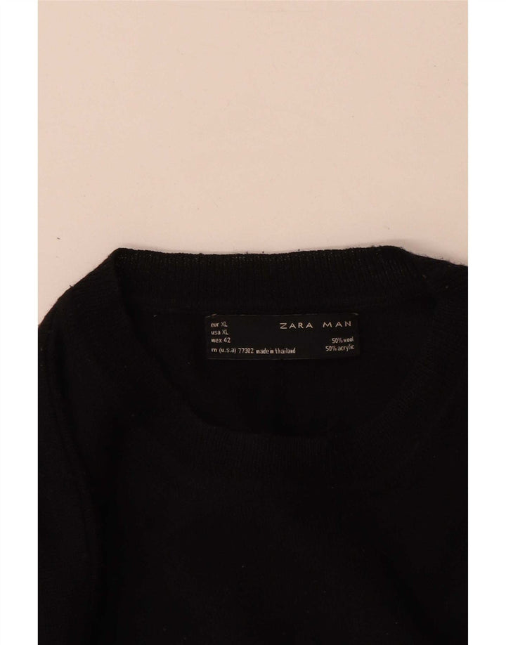 Ανδρικό πουλόβερ Zara Crew Neck Jumper XL Μαύρο μάλλινο