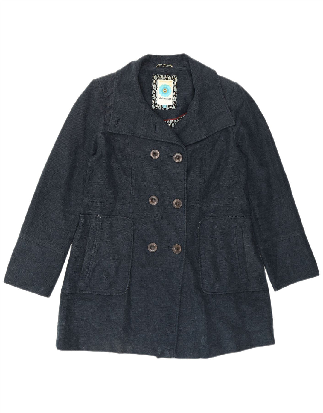 White Stuff Γυναικείο Παλτό με διπλό στήθος UK 14 Medium Navy Blue Cotton