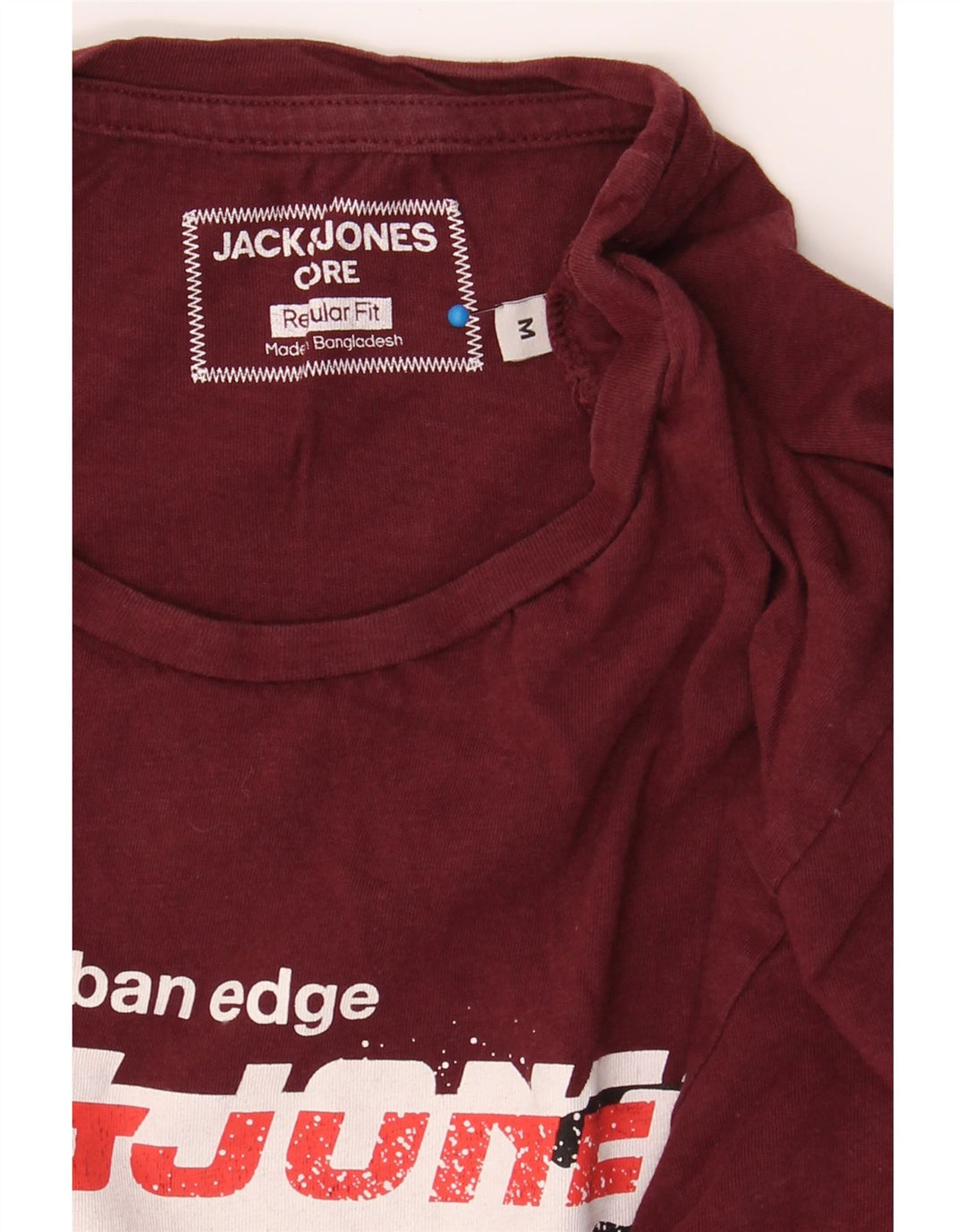 JACK & JONES Mens Graphic T-Shirt Top Medium Burgundy Vintage Jack & Jones and Second-Hand Jack & Jones from Messina Hembry 