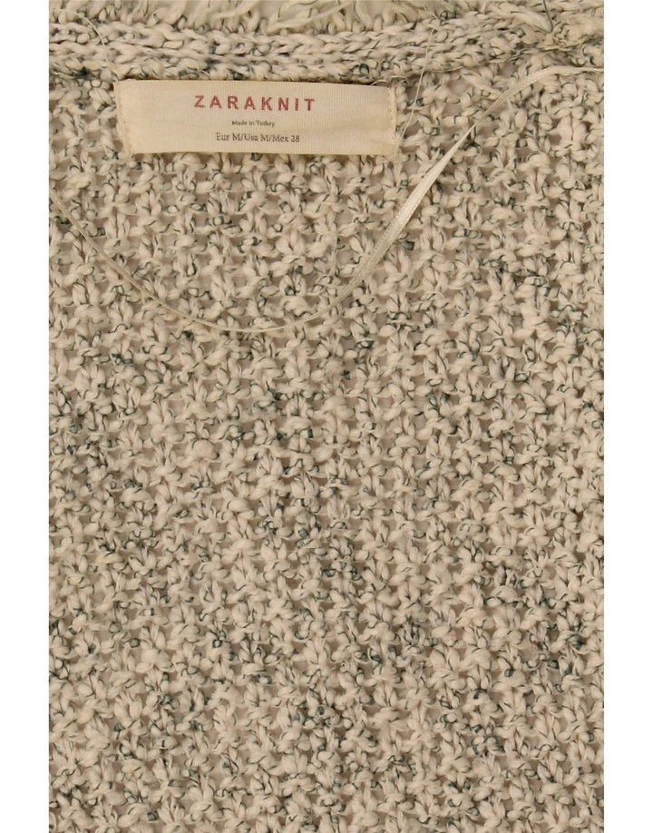 Zara Γυναικείο ανοιχτό πουλόβερ ζακέτα UK 14 Medium Beige Flecked
