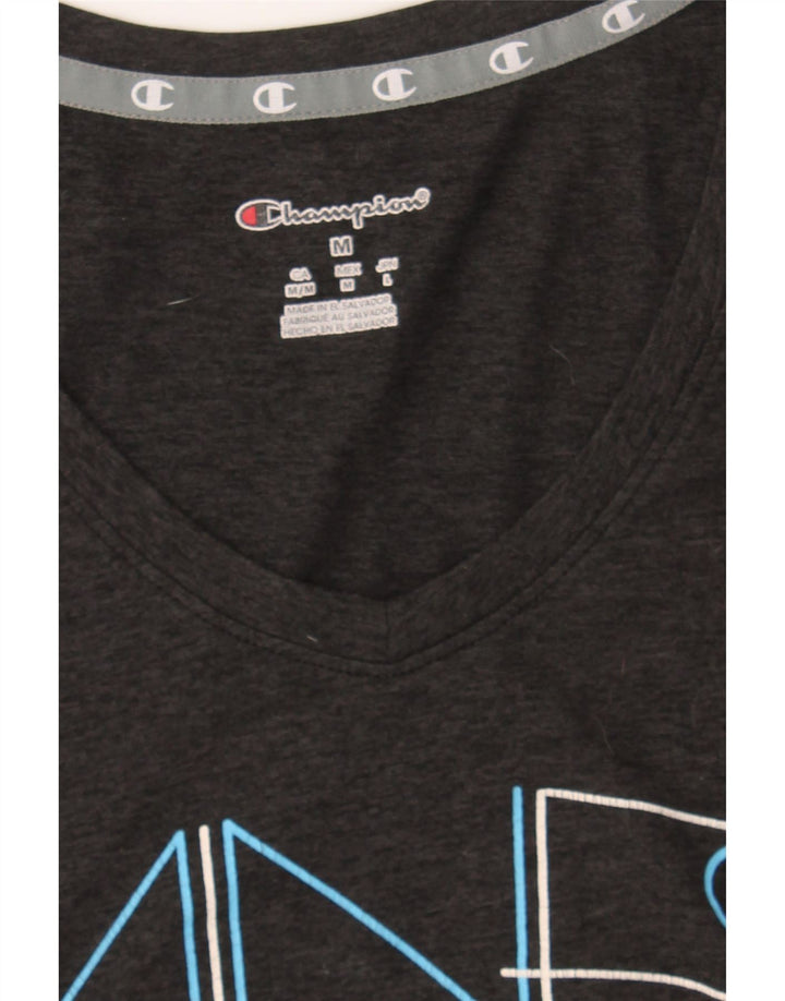 CHAMPION Womens Graphic T-Shirt Top UK 14 Medium Black Vintage Champion and Second-Hand Champion from Messina Hembry 