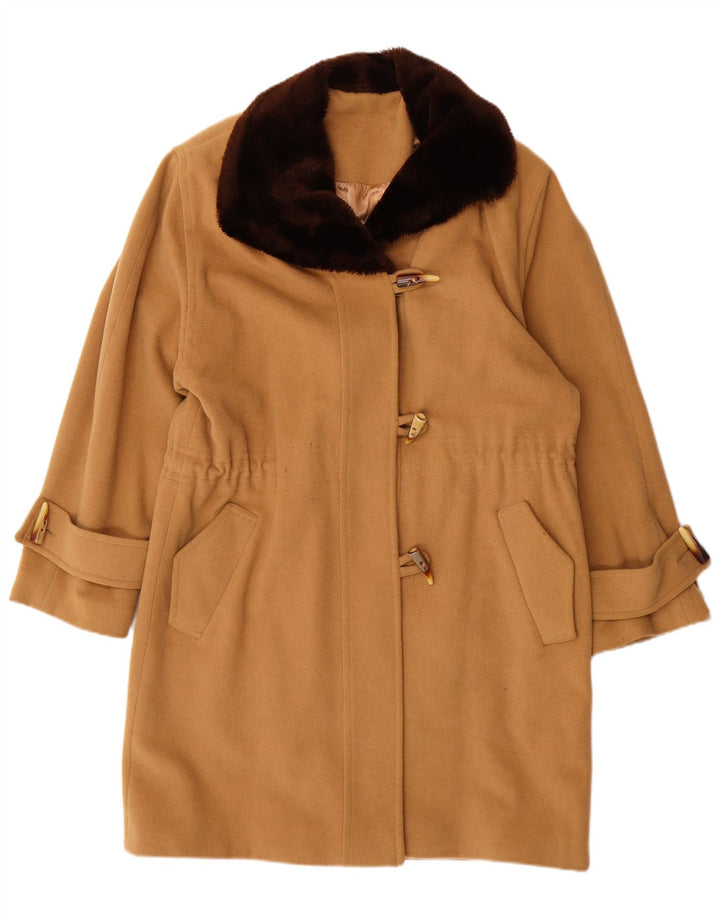 VINTAGE Γυναικείο παλτό Duffle UK 14 Medium Beige μαλλί