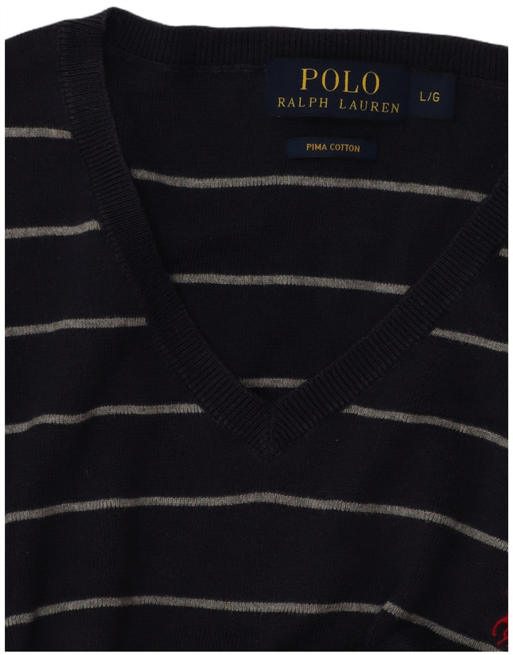 POLO RALPH LAUREN Ανδρικό πουλόβερ με λαιμόκοψη V-λαιμόκοψη μεγάλο μπλε ριγέ