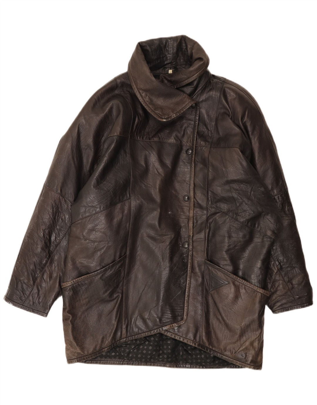 Vintage Γυναικείο Oversized Δερμάτινο Μπουφάν EU 44 XL Καφέ Δερμάτινο