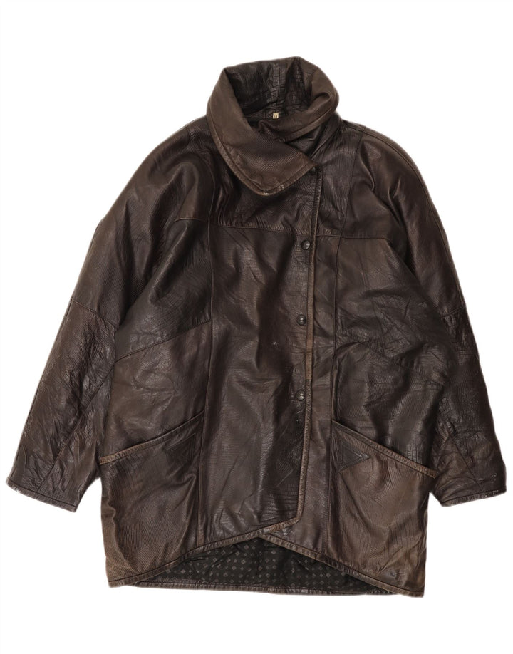 Vintage Γυναικείο Oversized Δερμάτινο Μπουφάν EU 44 XL Καφέ Δερμάτινο