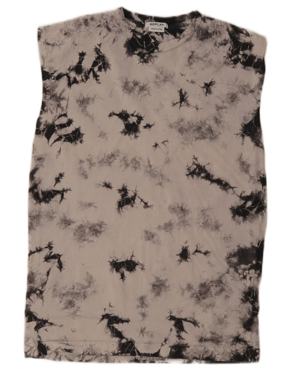 Replay Mens Tie Dye Regular Fit Vest Top XS Grey Tie Dye Cotton