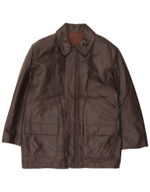 VINTAGE Boys Δερμάτινο Παλτό 15-16 Χρόνια XL Καφέ Δερμάτινο