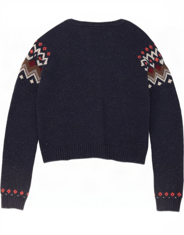 Γυναικείο πουλόβερ ζακέτα Fat Face UK 12 Medium Navy Blue Fair Isle Cotton