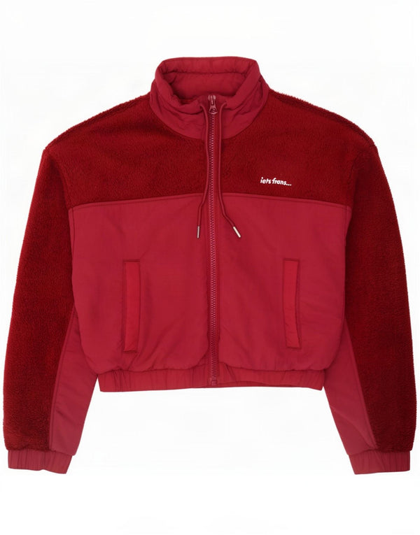 Urban Outfitters Womens Crop Fleece Jacket UK 14 Medium Burgundy Polyester