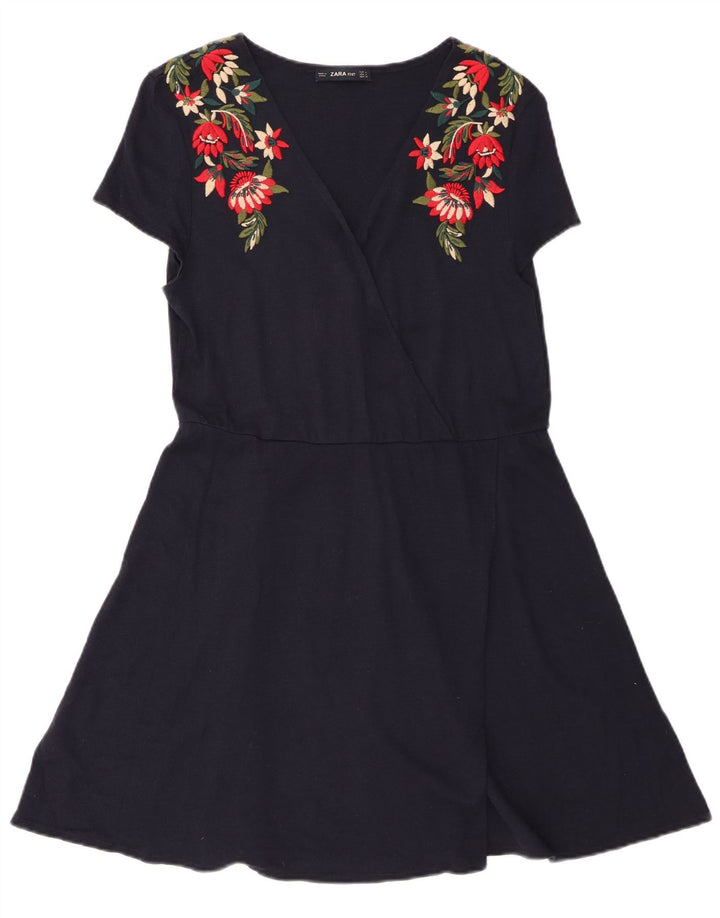 Zara Γυναικείο φόρεμα A-Line UK 12 Medium Navy Blue Floral Βαμβακερό