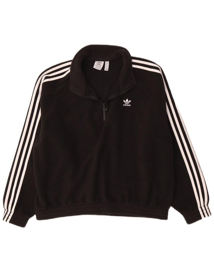 Adidas γυναικείο φερμουάρ με λαιμόκοψη μεγάλου μεγέθους fleece jumper UK 12 μεσαίο μαύρο πολυεστέρα