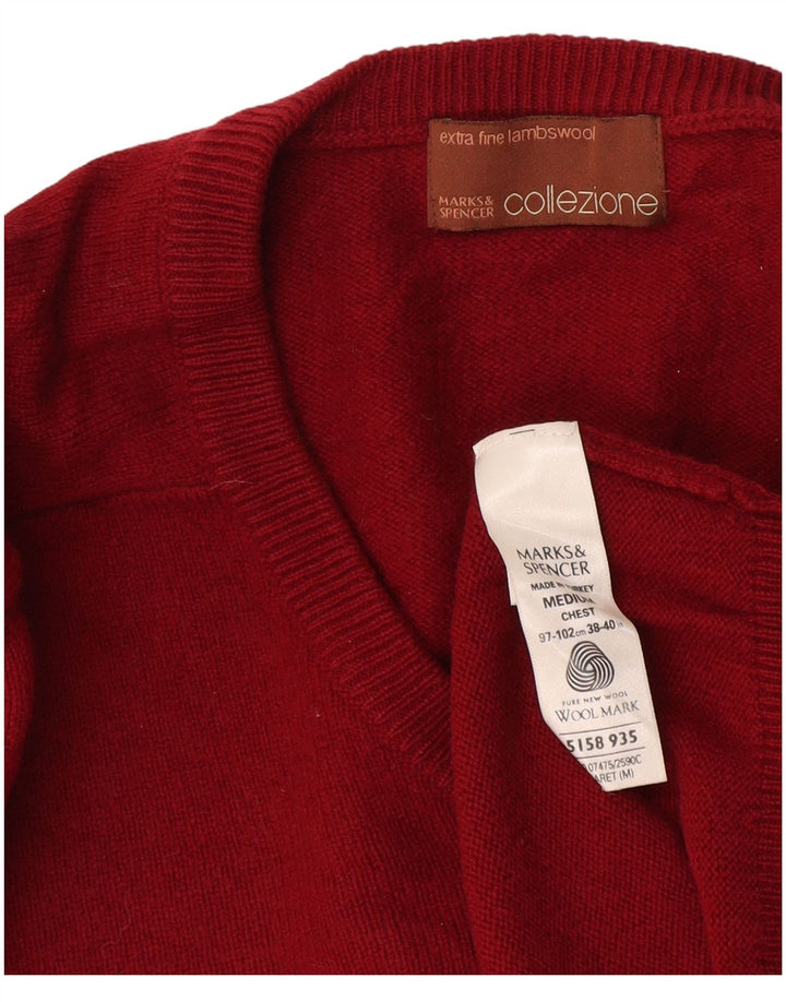 Marks & Spencer Ανδρικό πουλόβερ με λαιμόκοψη με λαιμόκοψη από μεσαίο μπορντό μαλλί