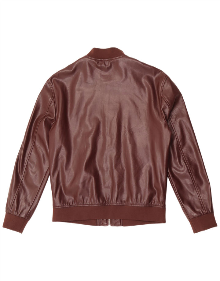 Zara Ανδρικό Faux Leather Bomber Jacket UK 38 Medium Brown Polyester