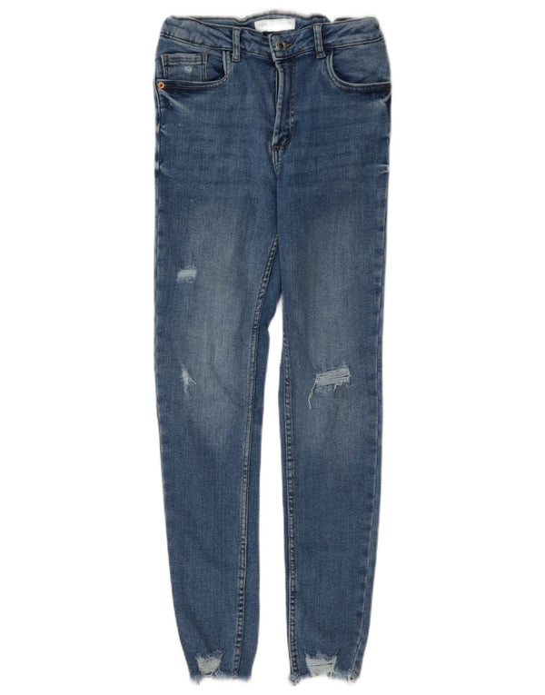 Zara Girls Distressed Skinny Jeans 13-14 ετών W26 L26 Blue