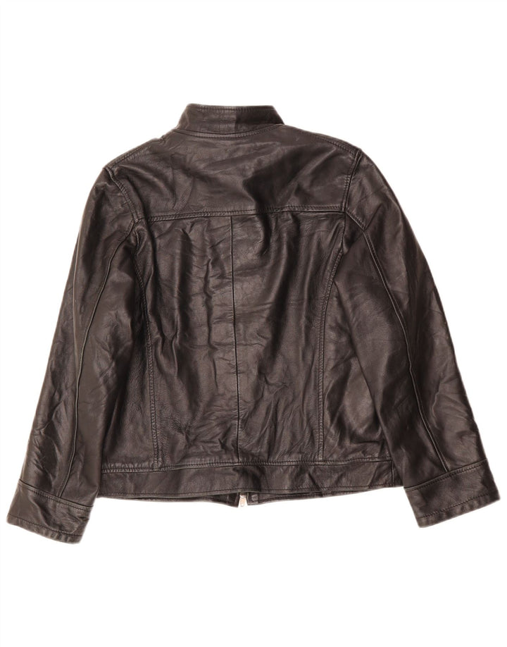 Γυναικείο δερμάτινο μπουφάν VINTAGE Loose Fit UK 6 XS Μαύρο Δερμάτινο