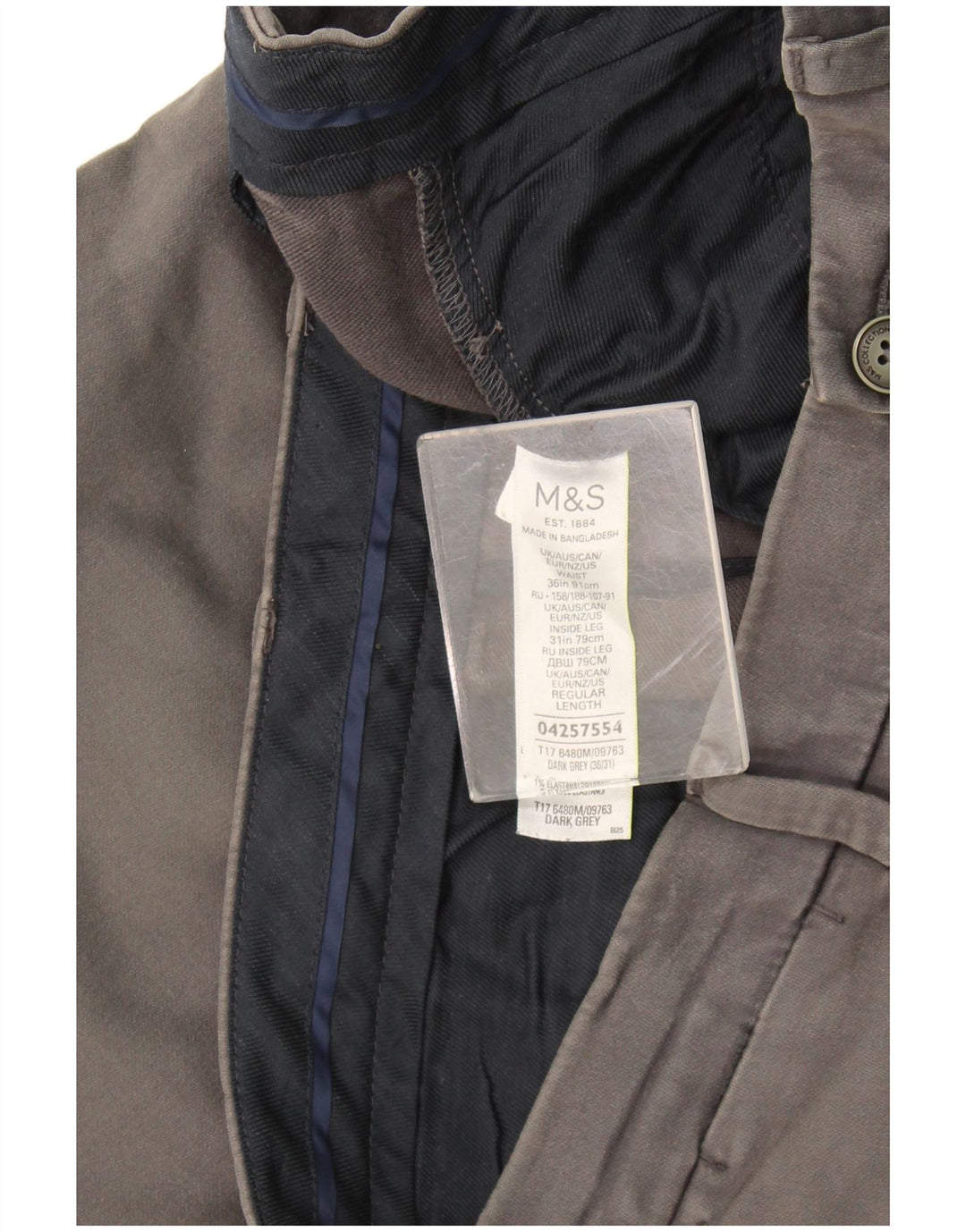 Marks & Spencer Ανδρικό Slim παντελόνι Chino W36 L31 Γκρι βαμβακερό