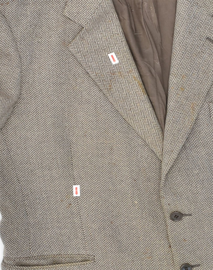 UNGARO Mens 2 Button Blazer Jacket IT 54 2XL Beige Herringbone Virgin Wool | Vintage Ungaro | Thrift | Second-Hand Ungaro | Used Clothing | Messina Hembry 