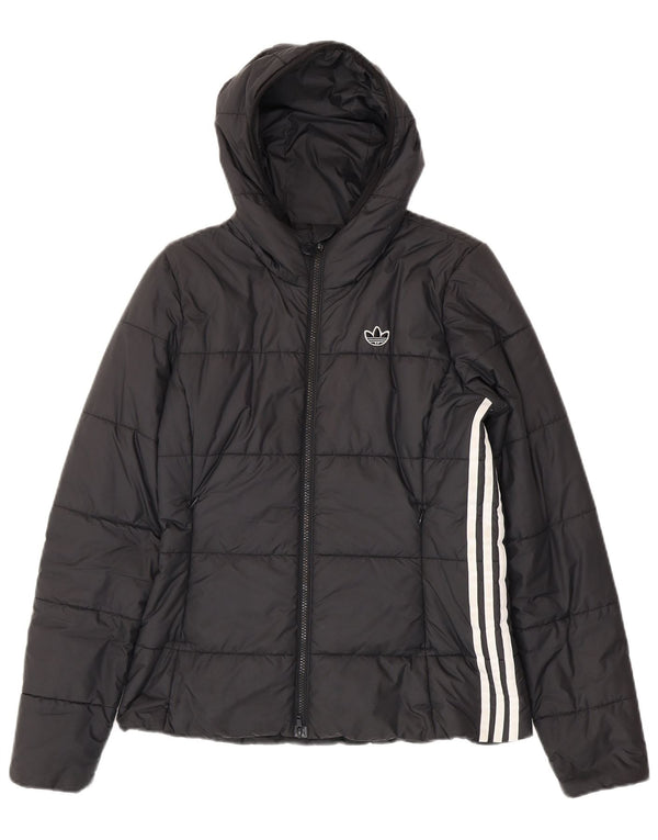 Γυναικείο μπουφάν ADIDAS με κουκούλα με επένδυση UK 12 μεσαίο μαύρο πολυεστέρα