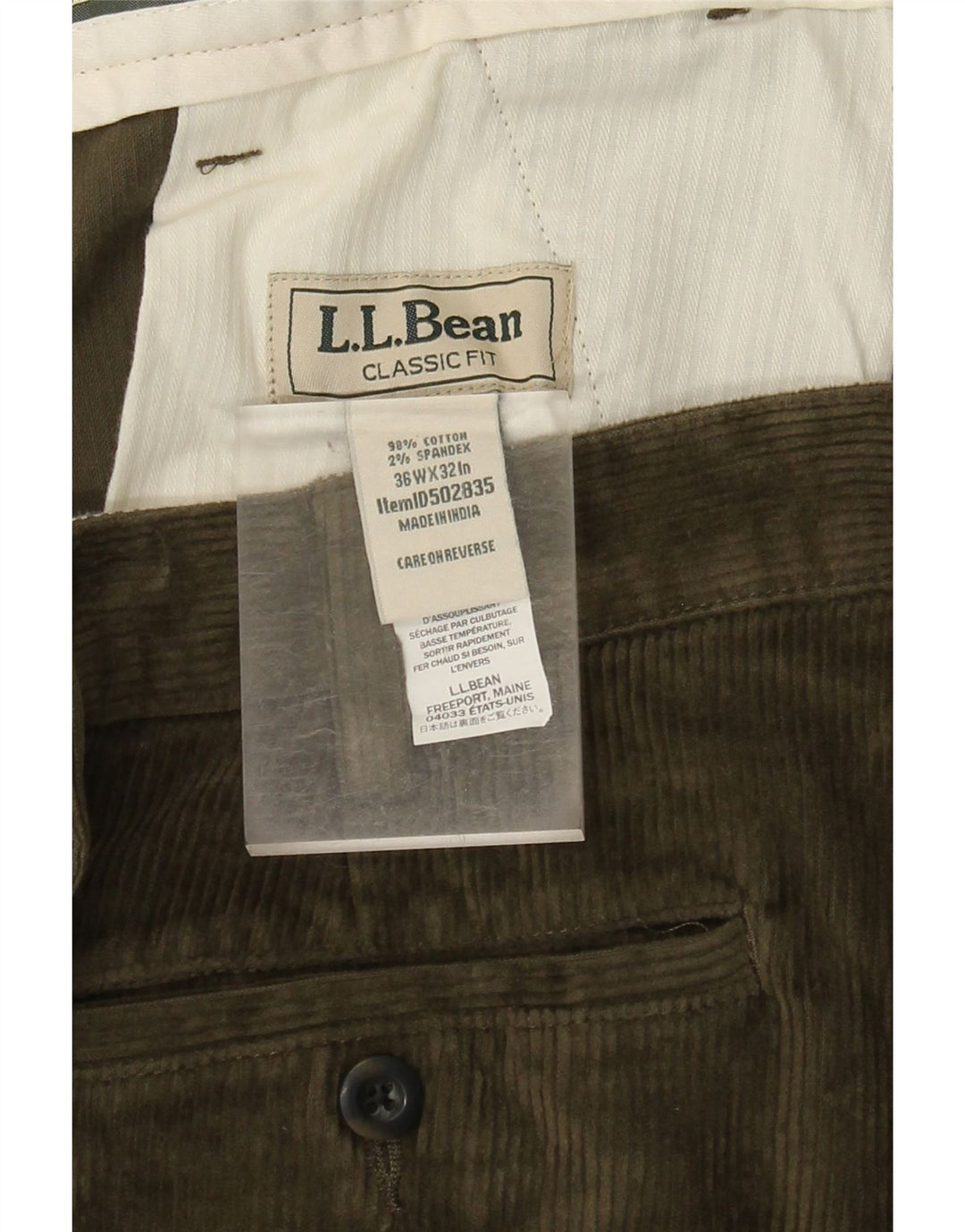 Ανδρικό ίσιο κοτλέ παντελόνι L.L.BEAN Classic Fit W36 L32 Χακί βαμβακερό