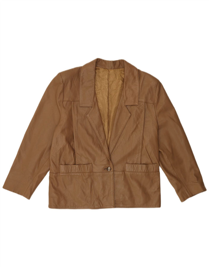 VINTAGE Womens Oversized 1 Button Blazer Jacket IT 42 Medium Brown Leather