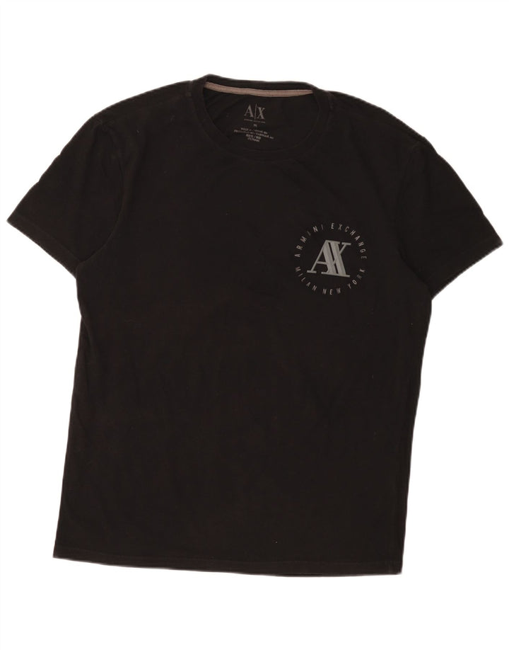 Armani Exchange Ανδρικό γραφικό T-Shirt Top Μεσαίο μαύρο βαμβακερό