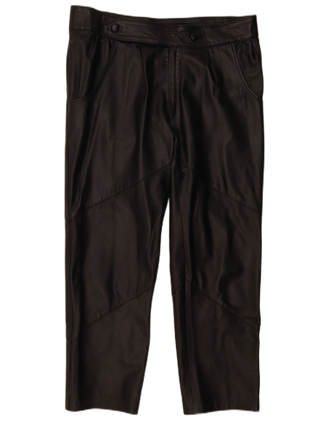 VINTAGE Γυναικείο ίσιο δερμάτινο παντελόνι IT 50 Large W38 L29 Μαύρο
