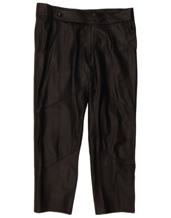 VINTAGE Γυναικείο ίσιο δερμάτινο παντελόνι IT 50 Large W38 L29 Μαύρο