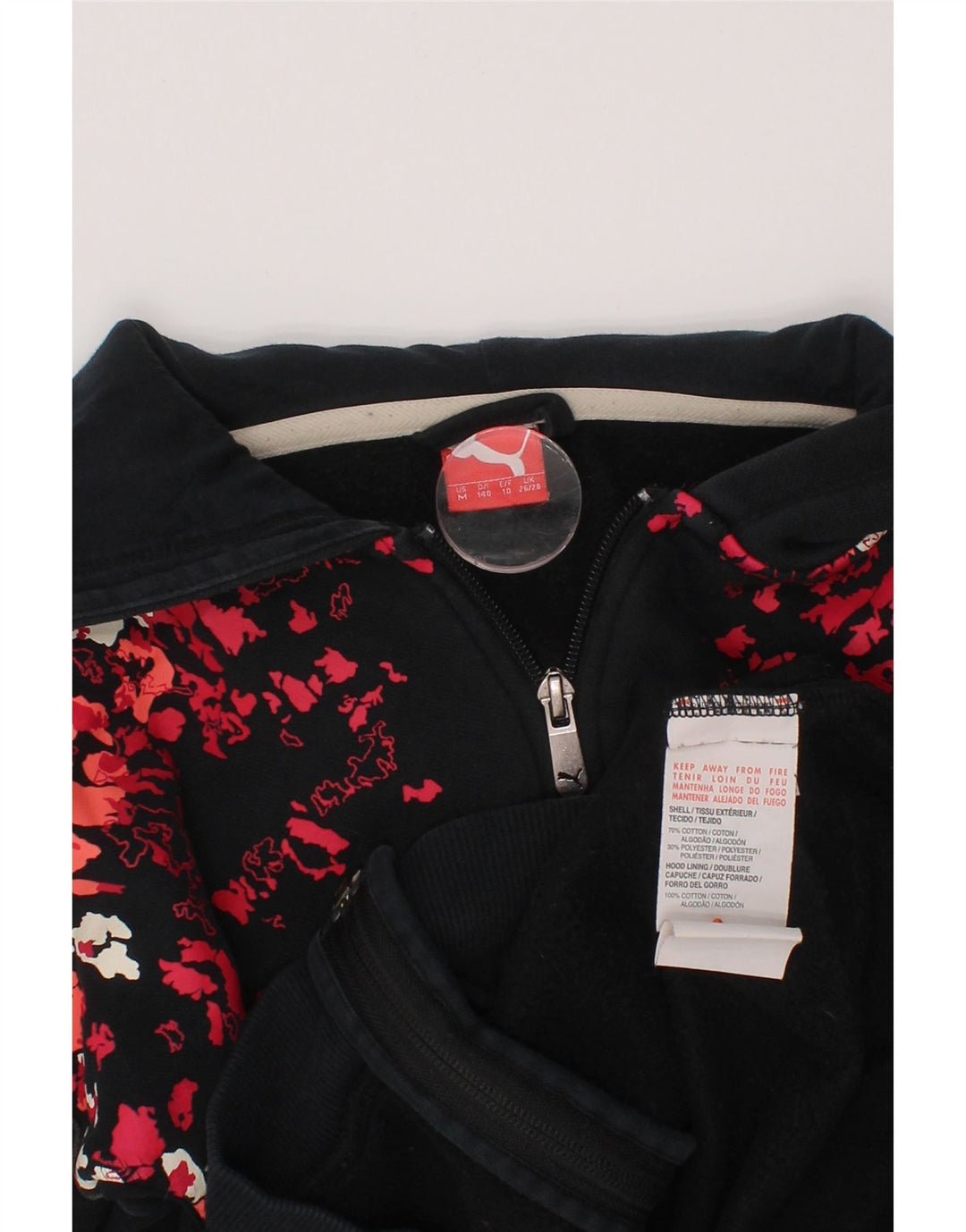 PUMA Girls Zip Hoodie πουλόβερ 9-10 ετών Μαύρο βαμβακερό καμουφλάζ