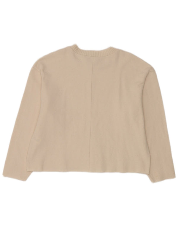 Zara Γυναικείο πουλόβερ με λαιμόκοψη UK 14 Medium White Polyester