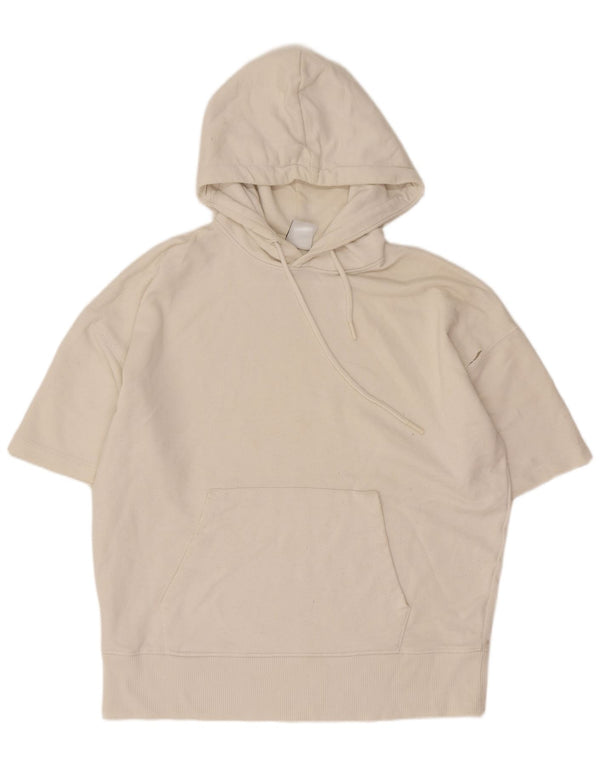 Zara Mens Short Sleeve Loose Fit Hoodie Jumper Small Off White Cotton