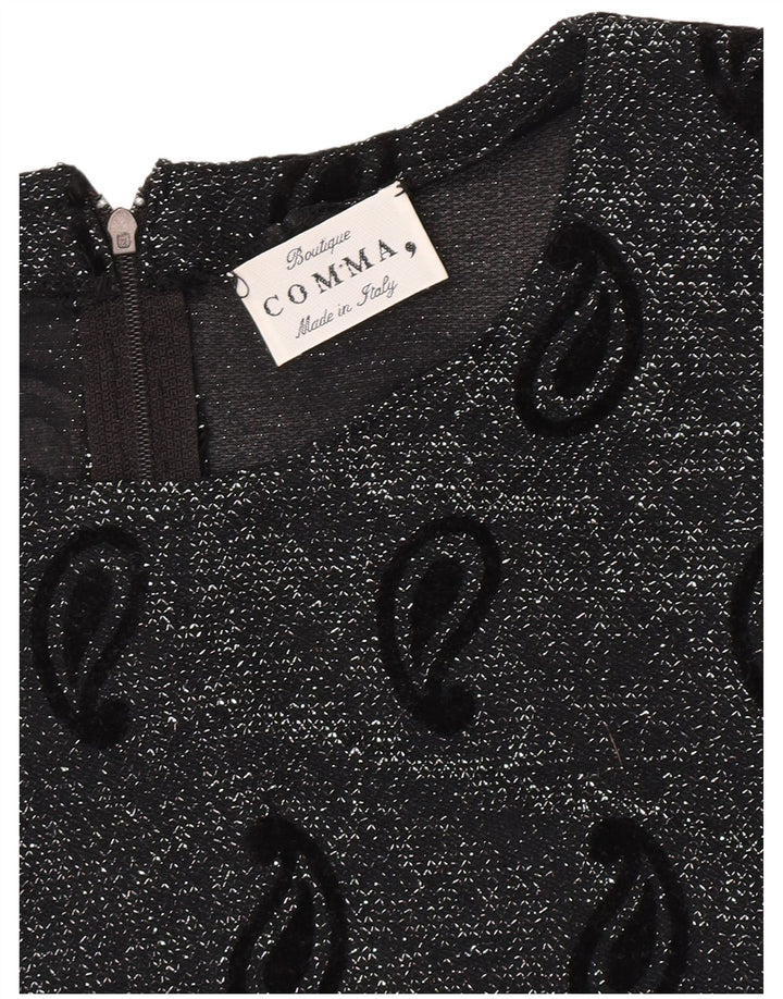 Comma, Γυναικεία Crop Μπλούζα Τοπ UK 16 Large Black Paisley