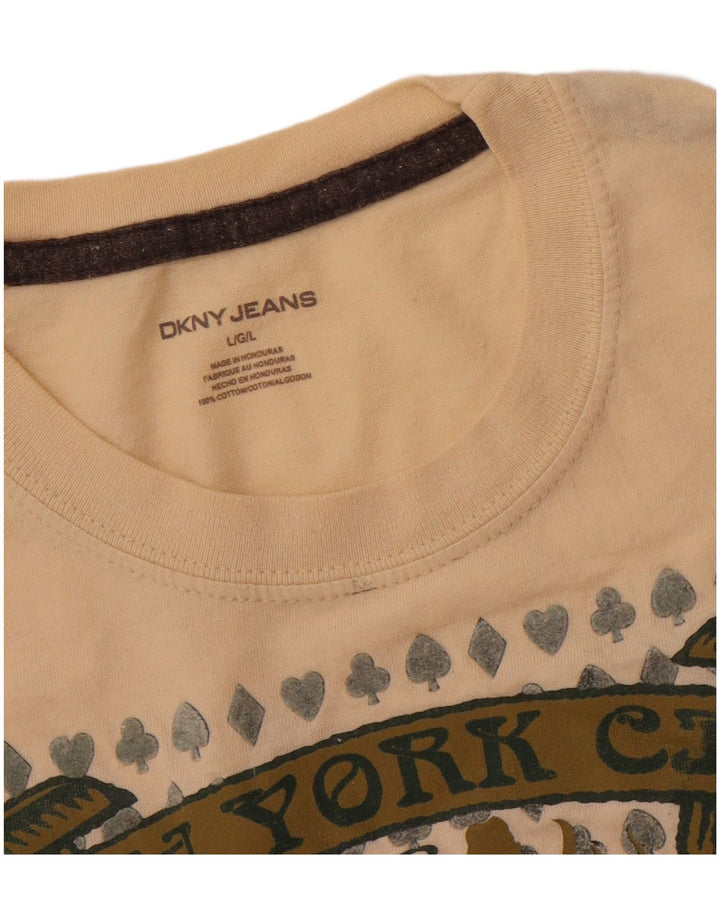 Ανδρικό γραφικό T-Shirt DKNY Top Large Beige Βαμβακερό