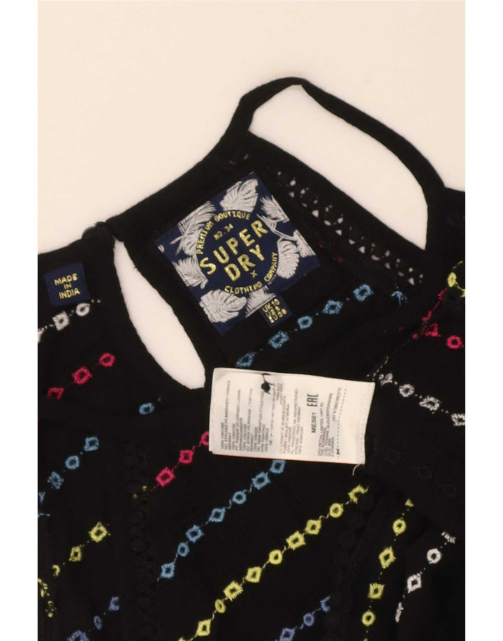 Superdry Womens Crop Halter Top UK 10 Small Black Ride Viscose