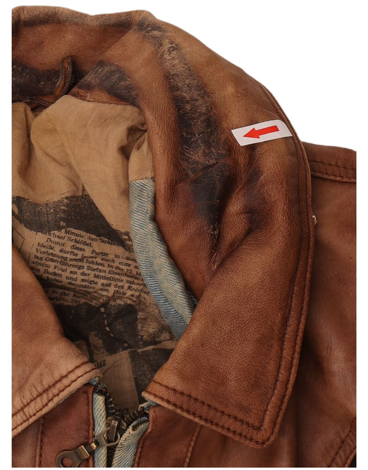 Vintage Ανδρικό Bomber Δερμάτινο Μπουφάν UK 42 XL Καφέ Δερμάτινο Patchwork