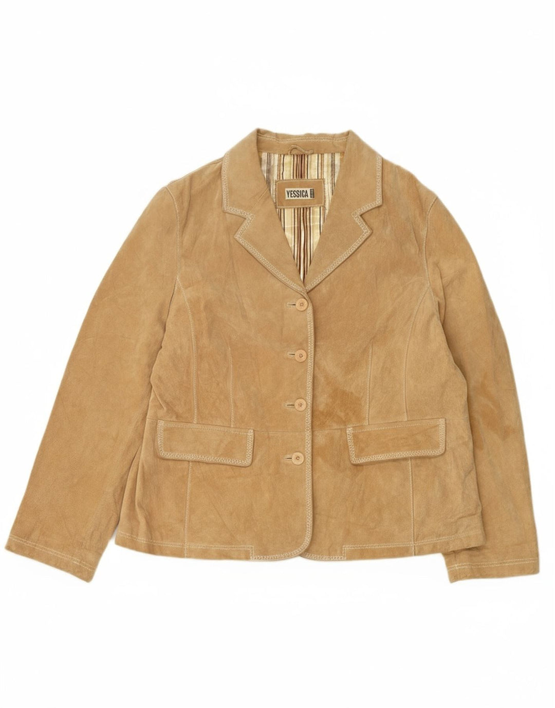 YESSICA Womens Suede 4 Button Blazer Jacket UK 16 Large Beige