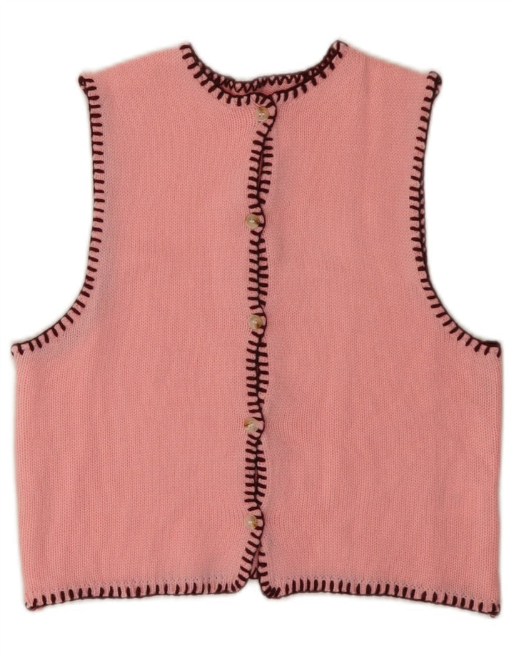 VINTAGE Γυναικείο Αμάνικο Ζακέτα πουλόβερ UK 6 XS Ροζ Ακρυλικό