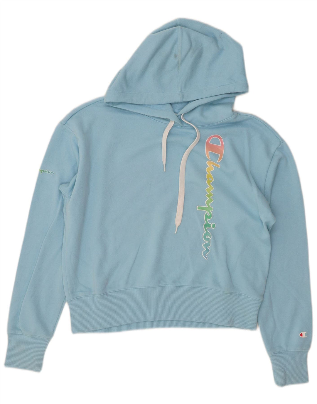 CHAMPION Γυναικεία Crop Oversized Graphic Hoodie Jumper UK 10 Small Blue