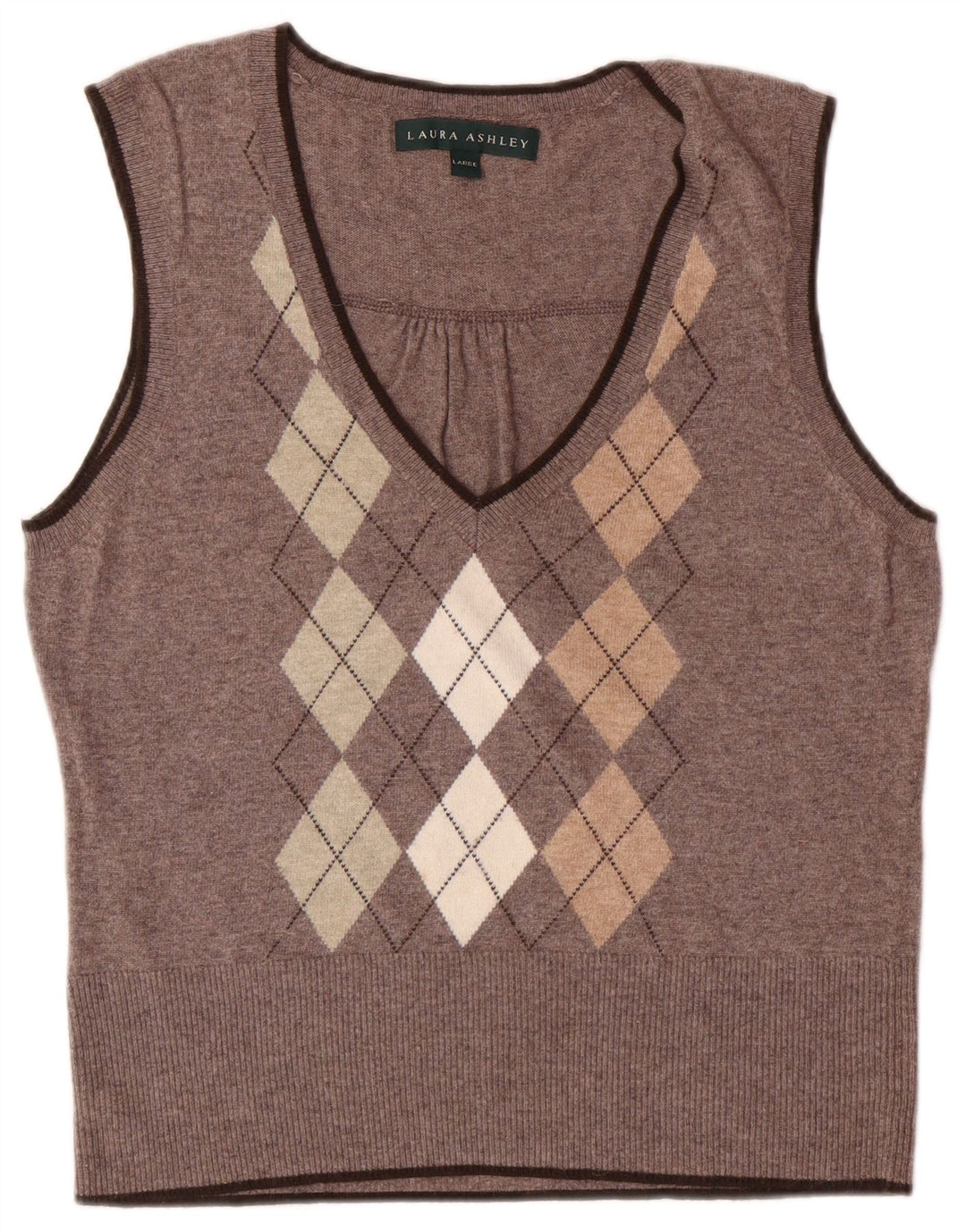 LAURA ASHLEY Γυναικείο γιλέκο Tank Top UK 14 Large Brown Argyle/Diamond Viscose