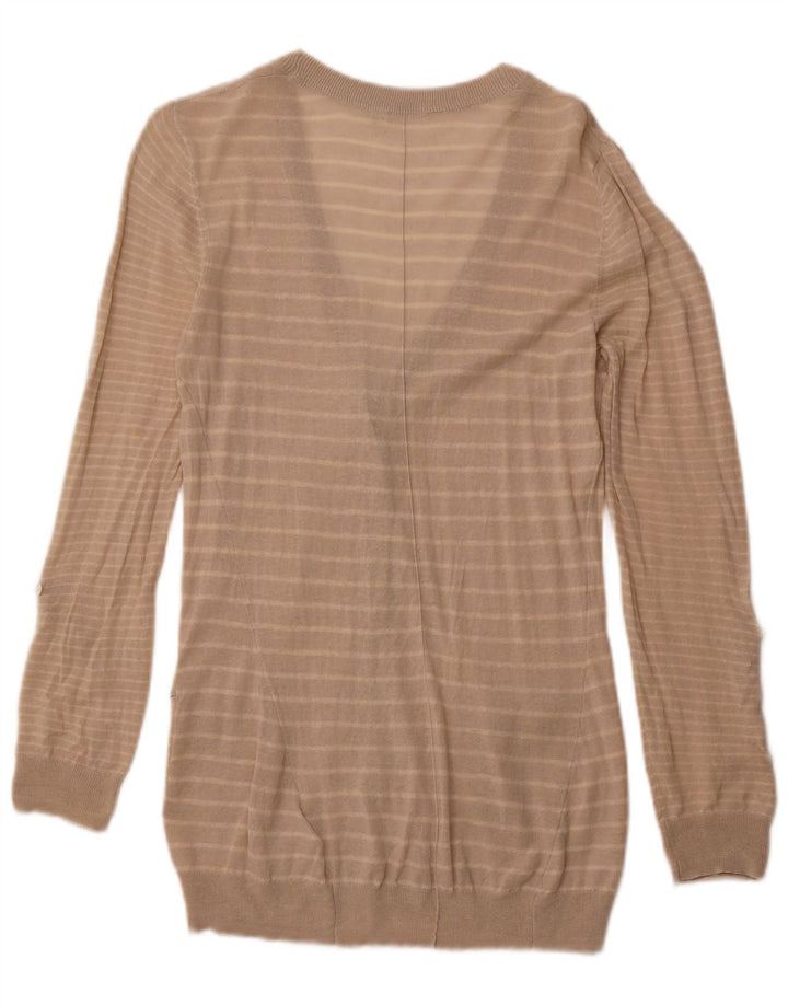 WHITE STUFF Γυναικείο πουλόβερ ζακέτα UK 14 Μεγάλο μπεζ ριγέ λινό