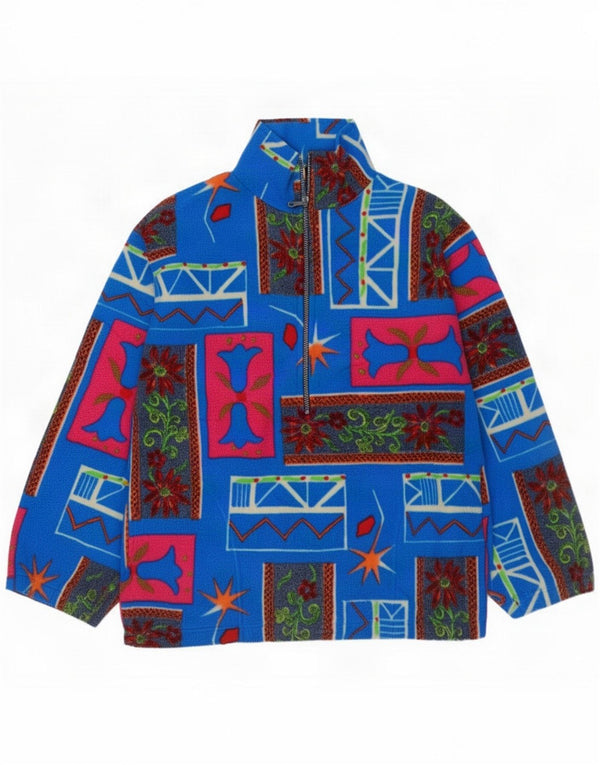 Vintage Ανδρικό φερμουάρ με λαιμόκοψη Fleece Jumper Medium Blue Geometric Polyester