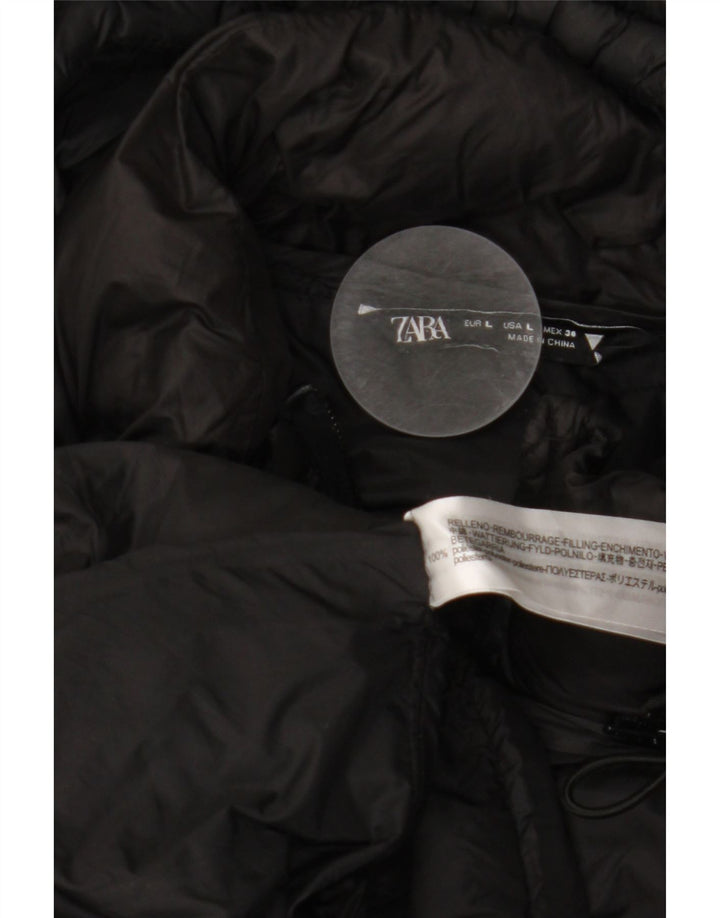 ZARA Γυναικείο παλτό με κουκούλα UK 16 Large Μαύρο Πολυεστέρας