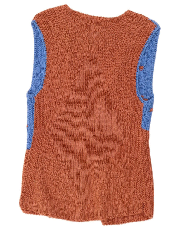 VINTAGE Γυναικείο Αμάνικο Ζακέτα UK 8 Small Brown Colourblock