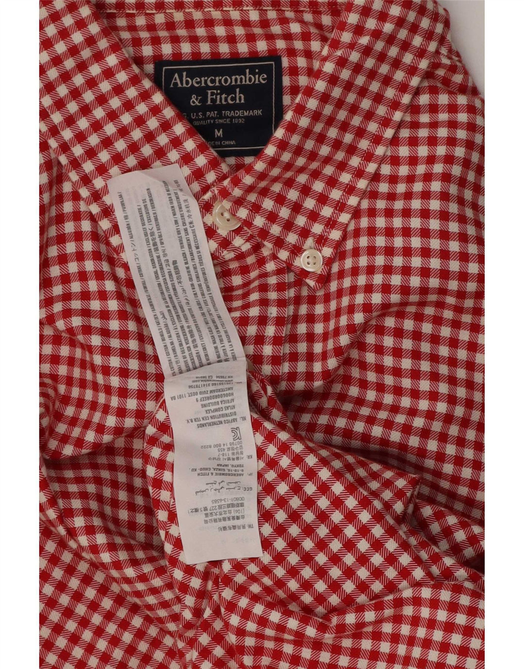 Ανδρικό πουκάμισο Abercrombie & Fitch, μεσαίο κόκκινο βαμβακερό Gingham
