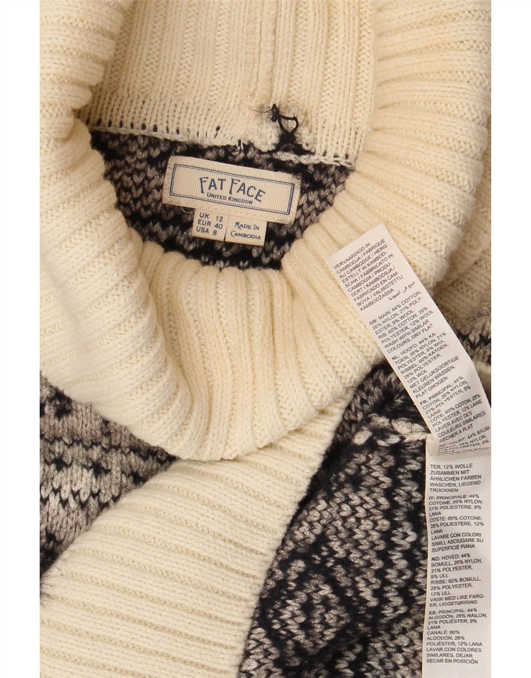 FAT FACE Γυναικείο πουλόβερ με ρολό λαιμόκοψη UK 12 Medium Grey Fair Isle