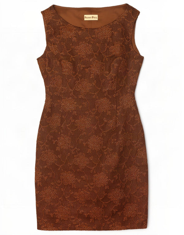 Γυναικείο αμάνικο φόρεμα Penny Pull UK 10 Small Brown Floral Acetate